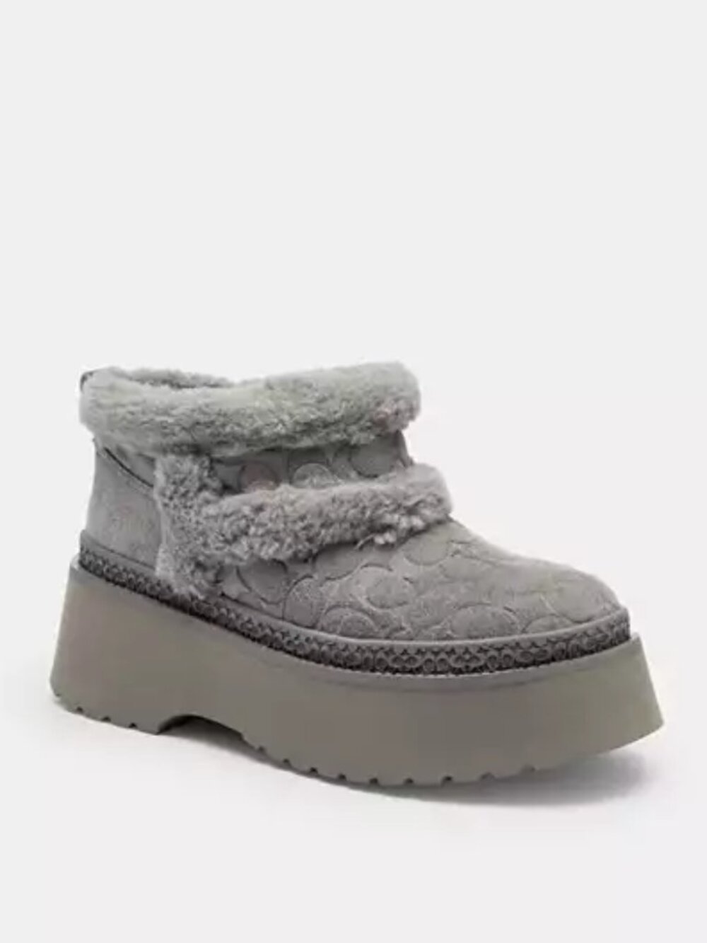Coach Christina Signature Suede Wool Platform Booties Charcoal Size 11